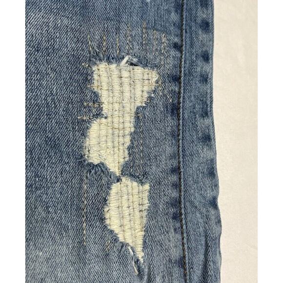 First Row Denim Knee Destroyed Slim Flare Jeans Men’s 32x33 Distressed Repaired - Picture 5 of 14